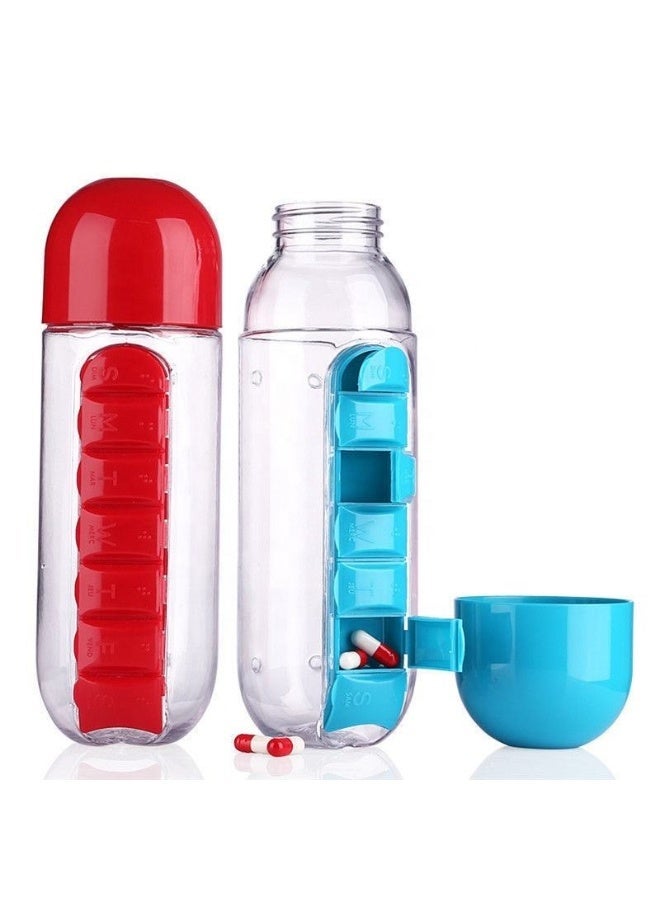 2-in-1 Daily Pill Organizer Water Bottle 600ml BPA-Free Portable Hydration - Image 1